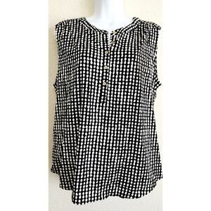 212 Collection Black White Dots Band Collar Sleeveless Top XL Lightweight Soft